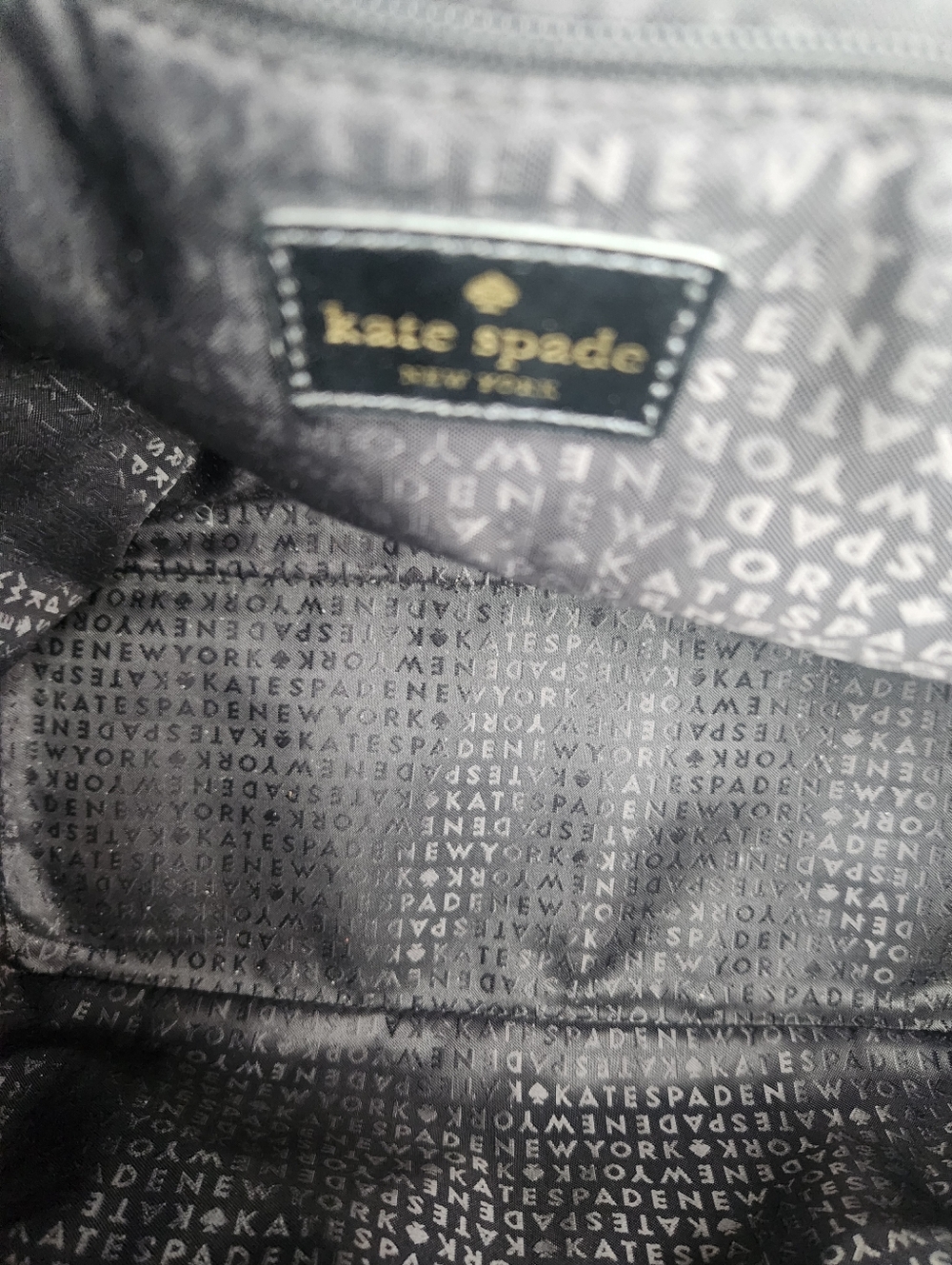 Kate Spade Black Leather Tote EUC w Free Unbranded Gold Cat Charm - Picture 9 of 12